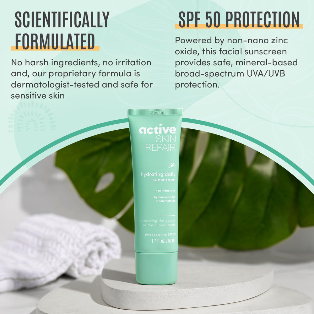 BLDG ACTIVE sensitive-skin friendly formula shown for gentle, non-irritating daily protection.