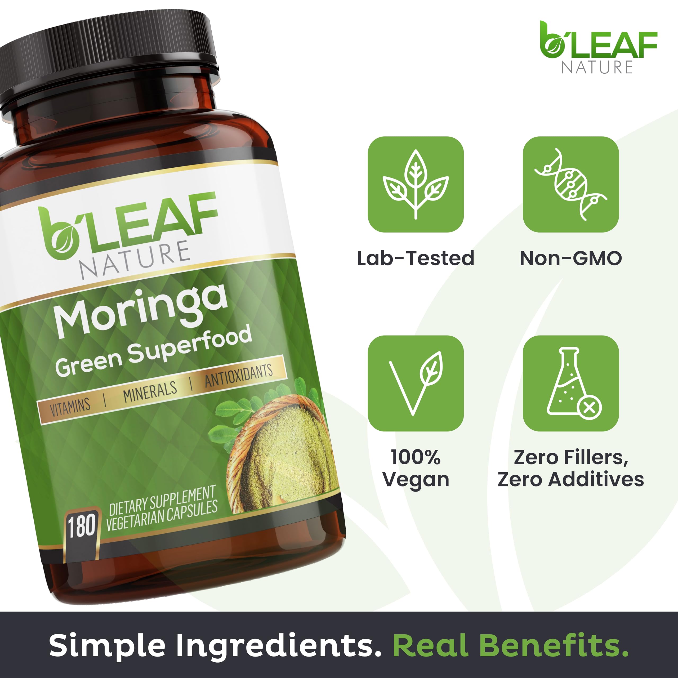 B’LEAF NATURE moringa capsules daily-use scene, easy addition to routines without caffeine.