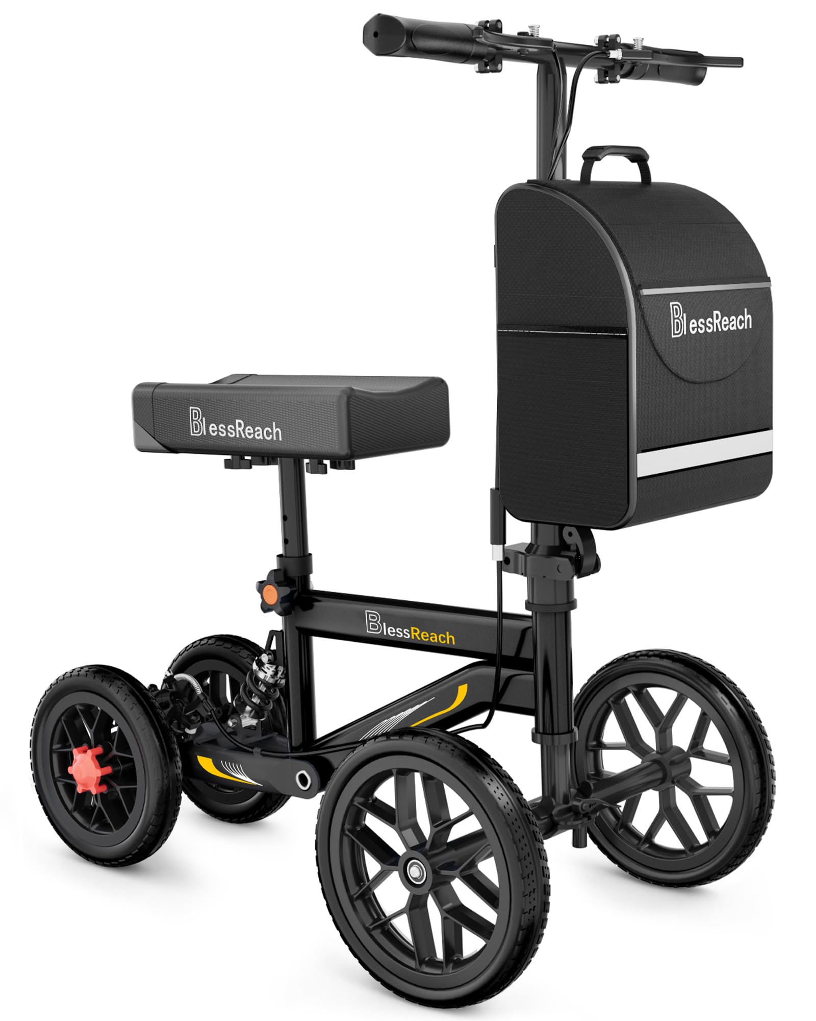 BlessReach Deluxe Medical Scooter front view with double handbrakes for precise control.