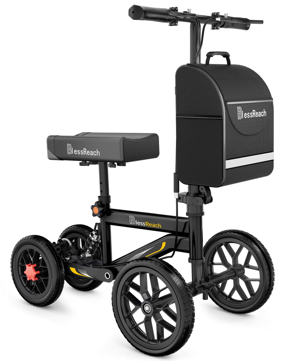 BlessReach Deluxe Medical Scooter front view with double handbrakes for precise control.