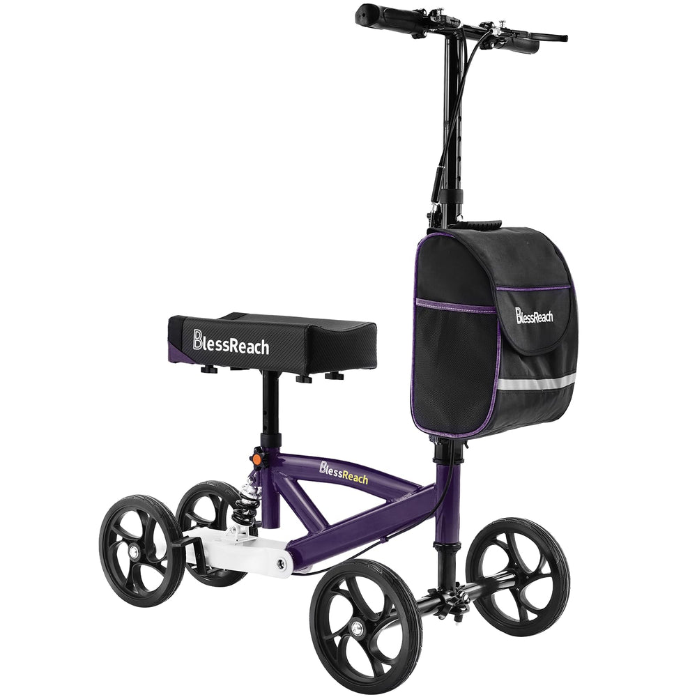 BlessReach Steerable Knee Walker Purple assembled view showing portable design for home use