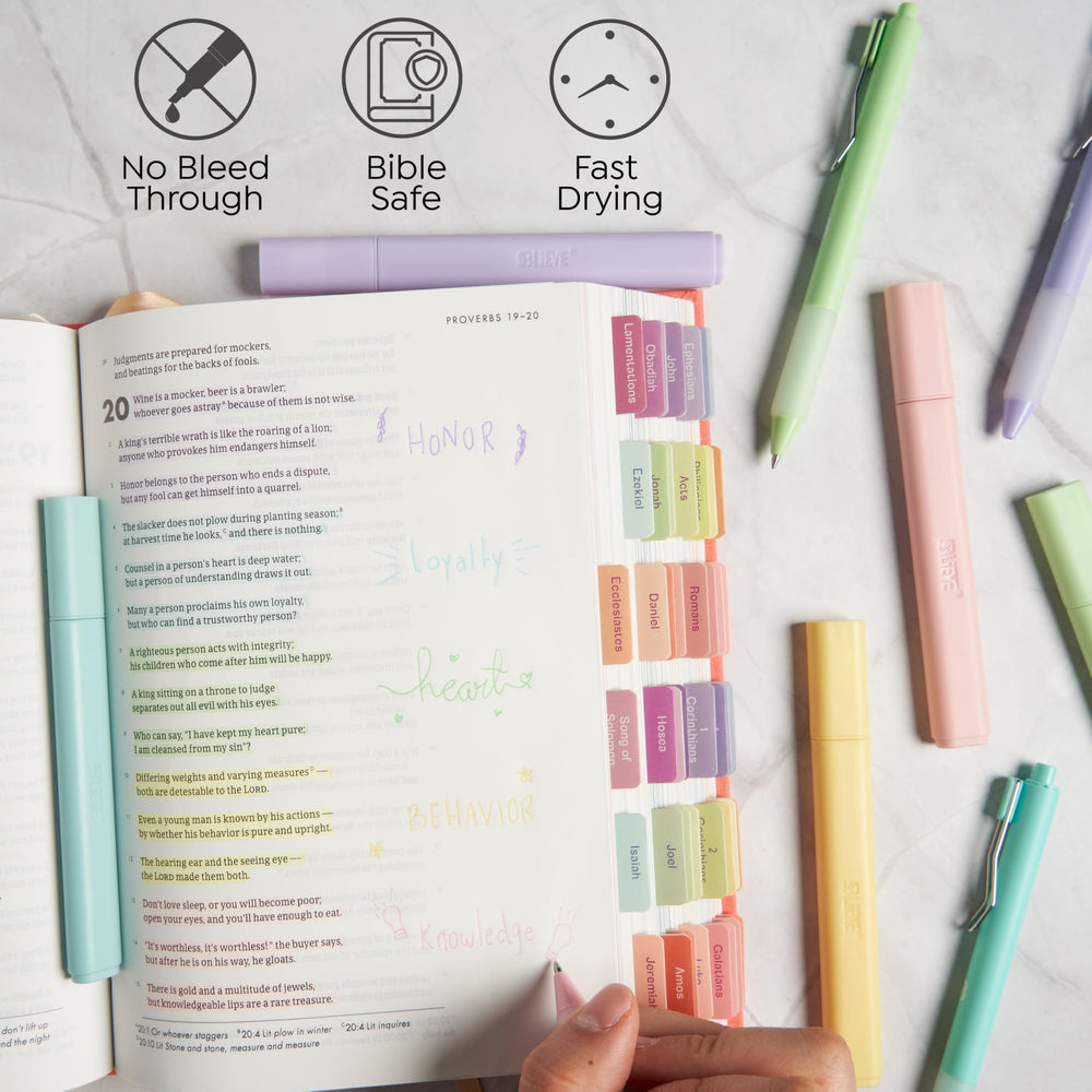 BLIEVE no-bleed highlighters preserve Bible pages during marking.