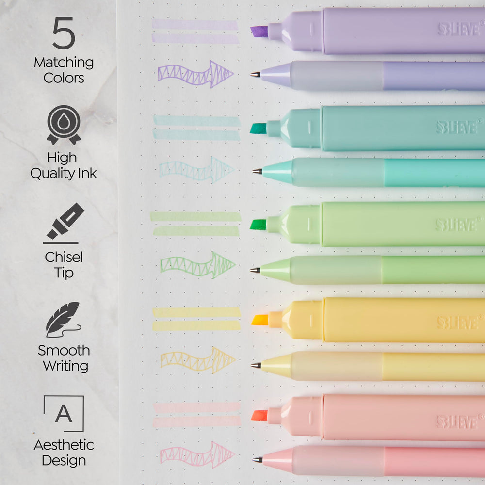 BLIEVE candy highlighters in soft colors for easy study sessions.