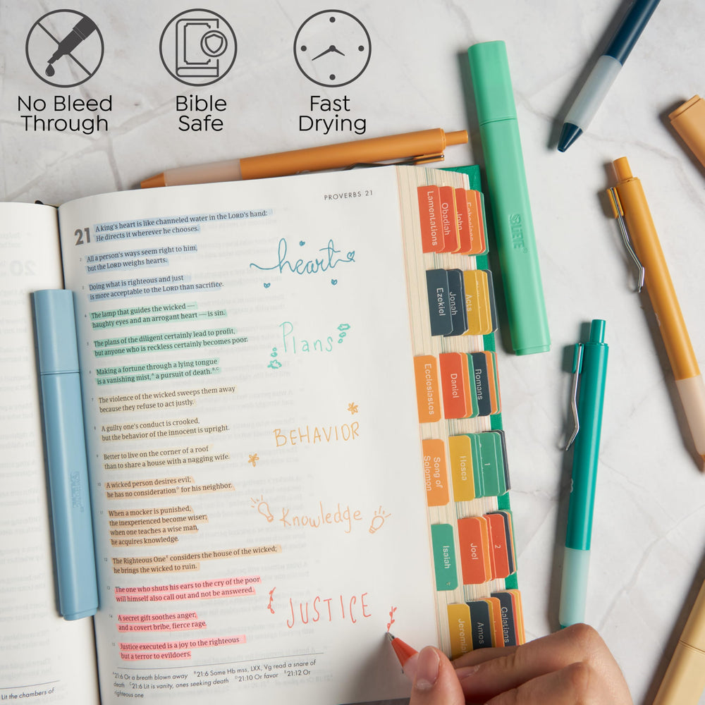 BLIEVE no-bleed highlighters dry quickly to protect pages.