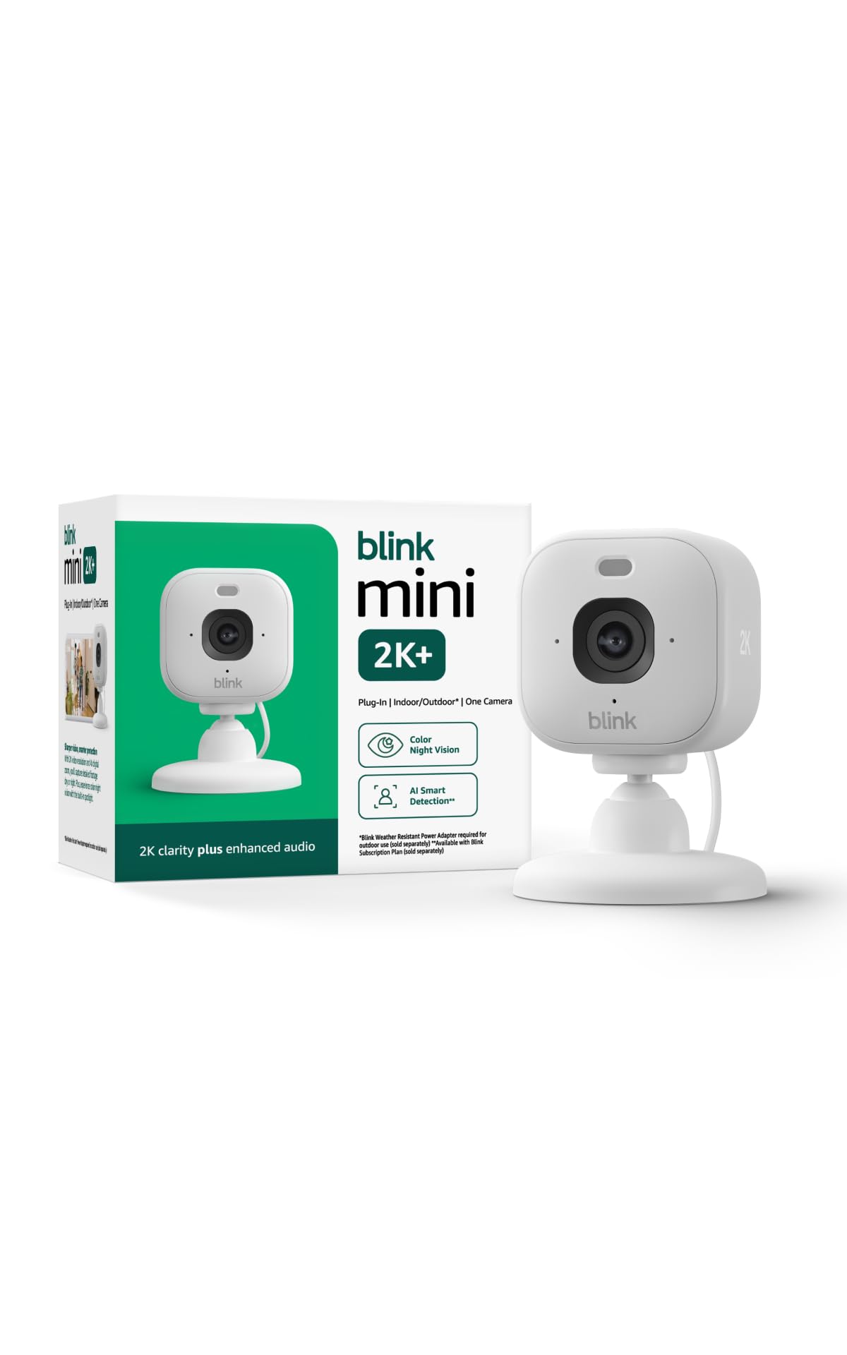 Blink Mini 2K+ camera front view for sharp entryway monitoring.