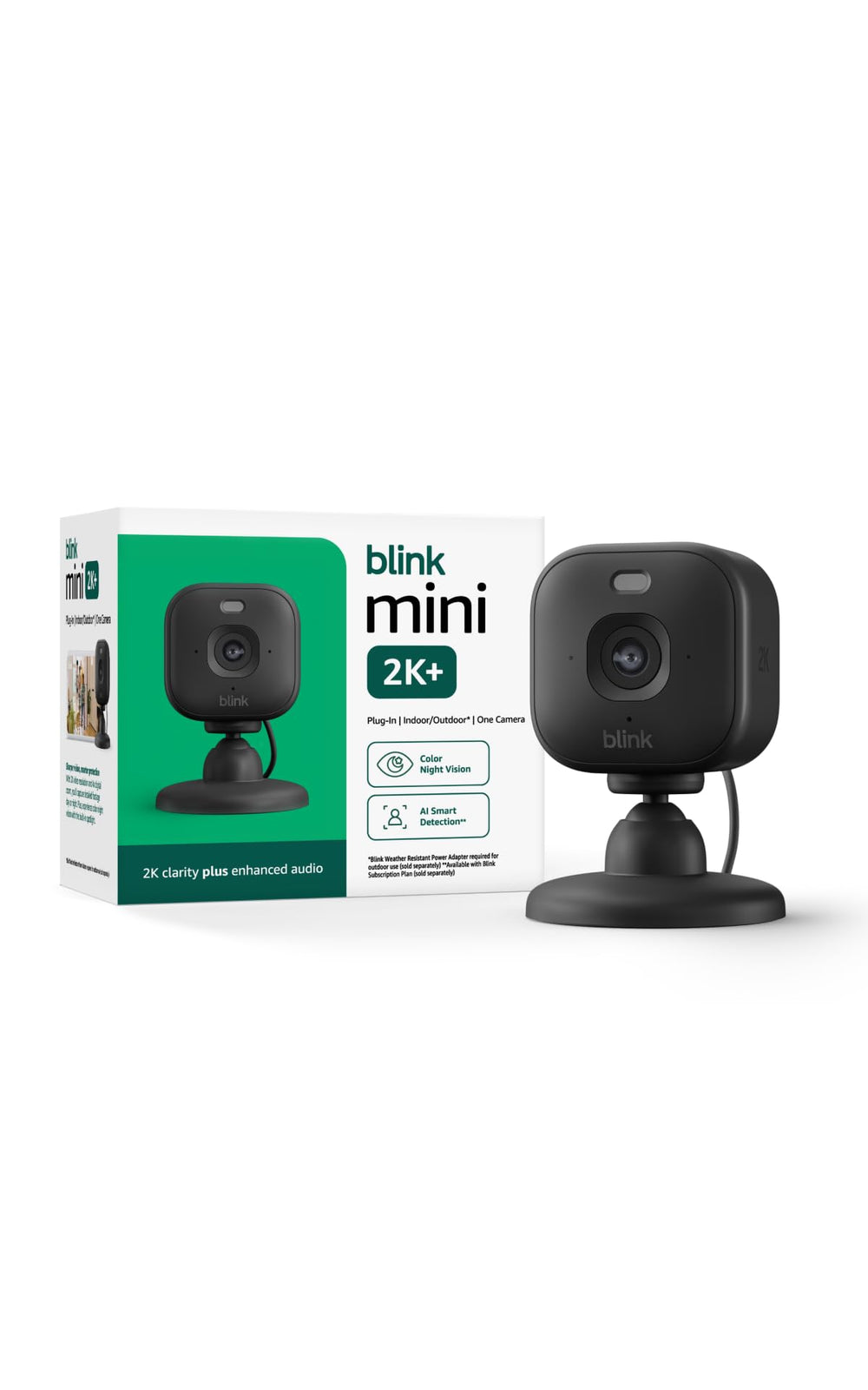 Blink Mini 2K+ front view for clear indoor monitoring and quick checks.