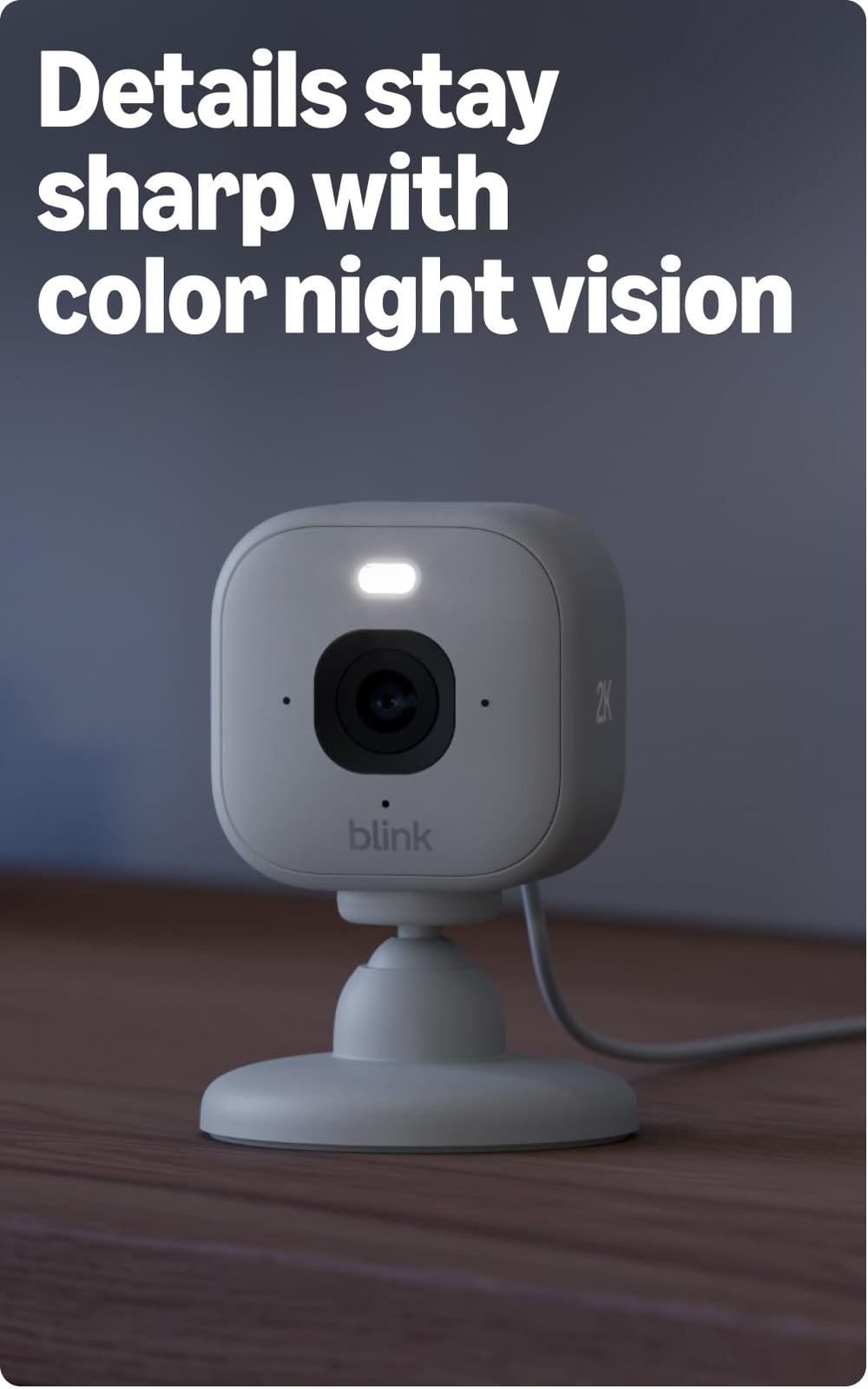 Blink Mini 2K+ night vision provides clear footage in low light.