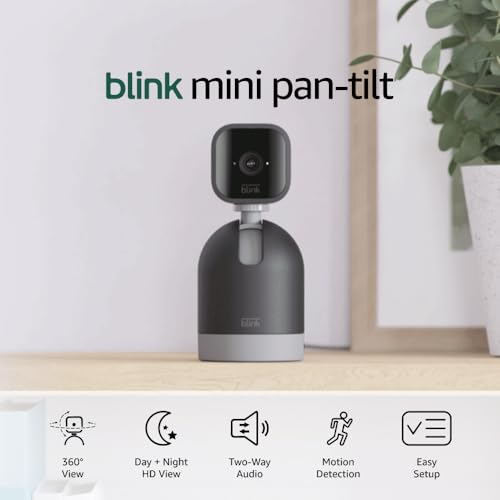 Blink Mini Pan-Tilt Camera alexa-compatibility allows hands-free monitoring.