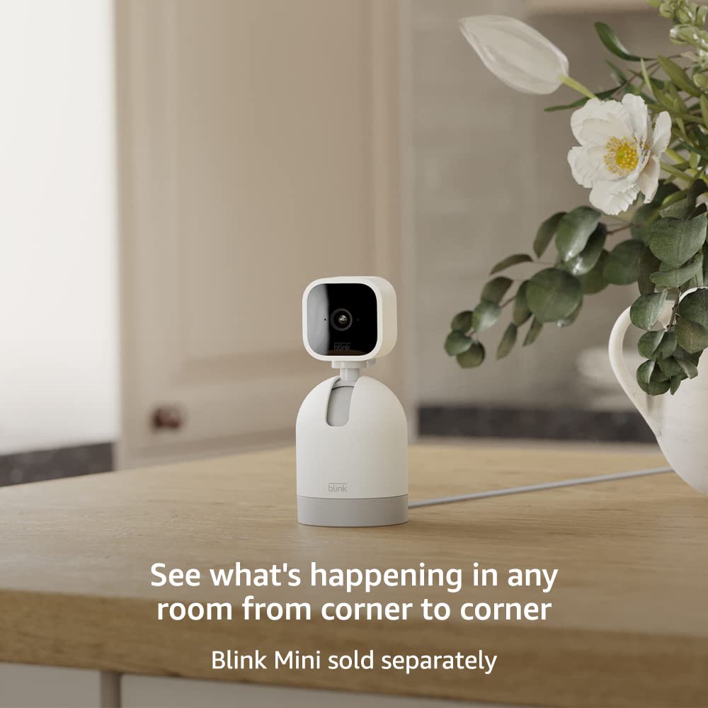 Blink Mini Pan-Tilt Mount allows left-right panning for wider room views.