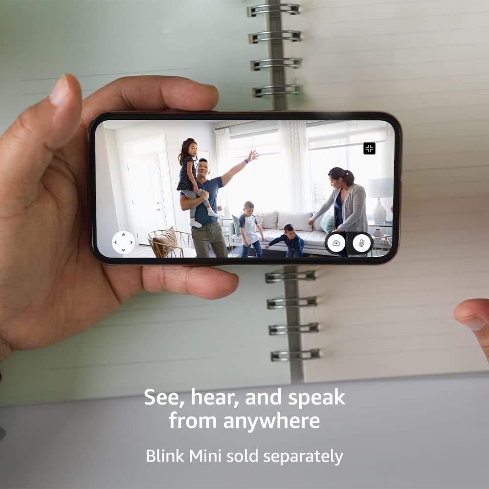 Blink Mini Pan-Tilt Mount tilts up and down for better angles via app.