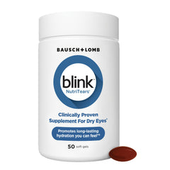 Blink NutriTears softgels bottle front for convenient eye hydration support.