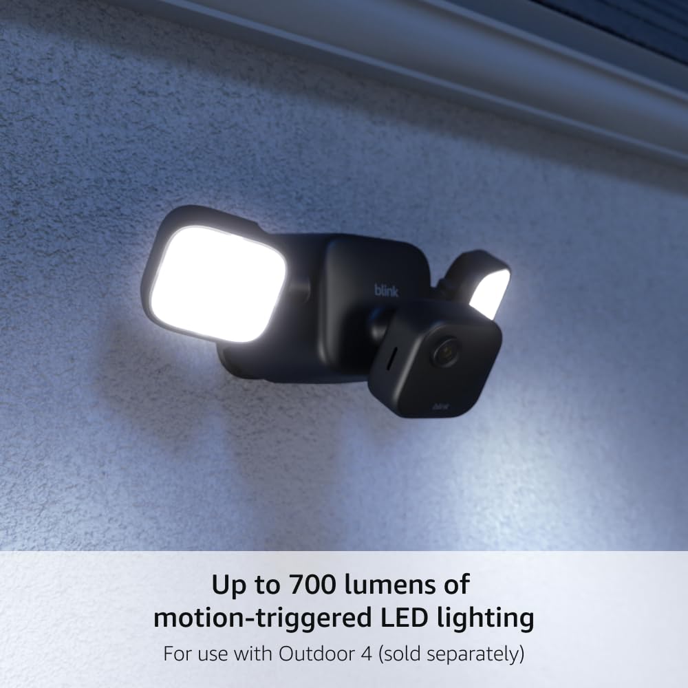 Close-up of the mounted Blink Outdoor Floodlight Mount offering wire-free security outdoors.