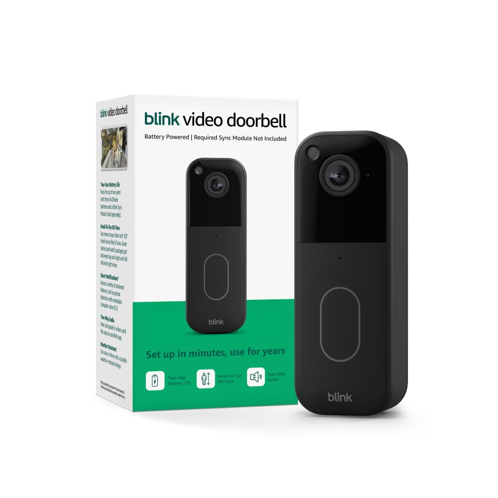 Blink Video Doorbell front view for broad, clear door monitoring.