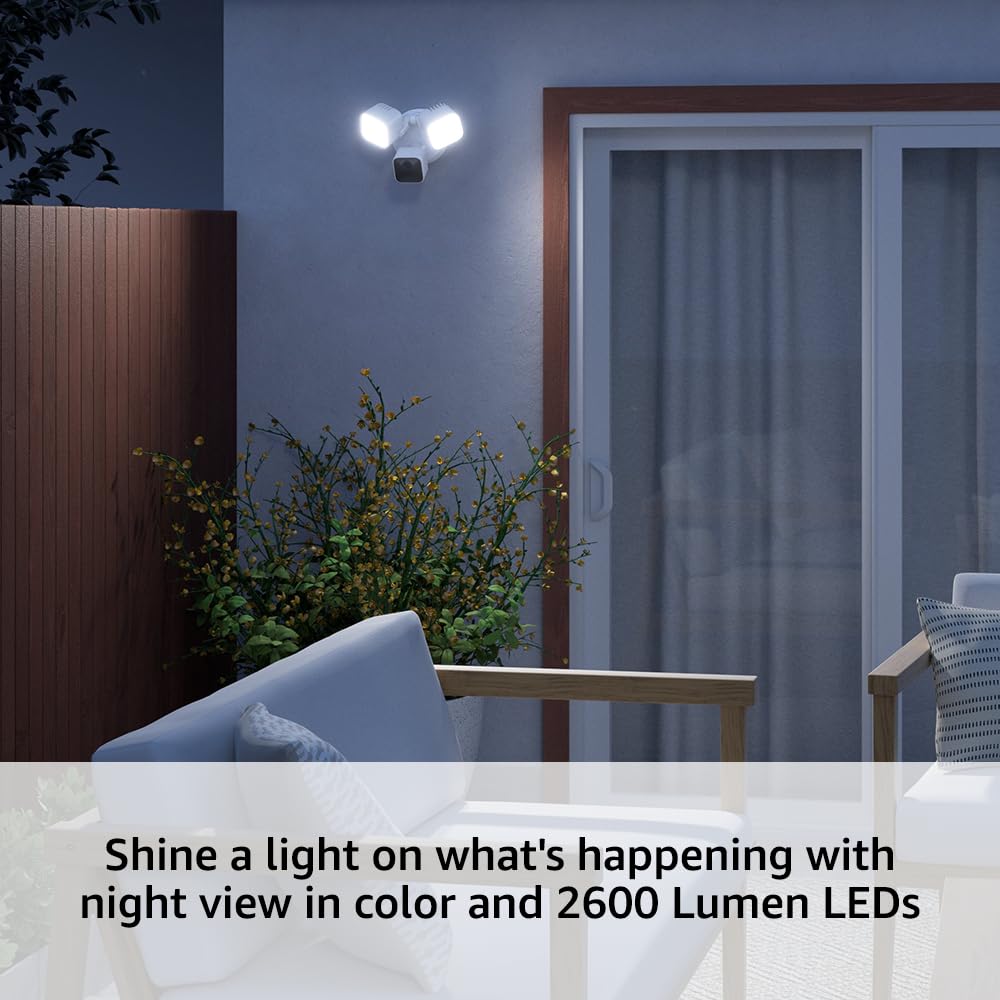 Blink Wired Floodlight Camera night vision view with color lighting for safer evenings.