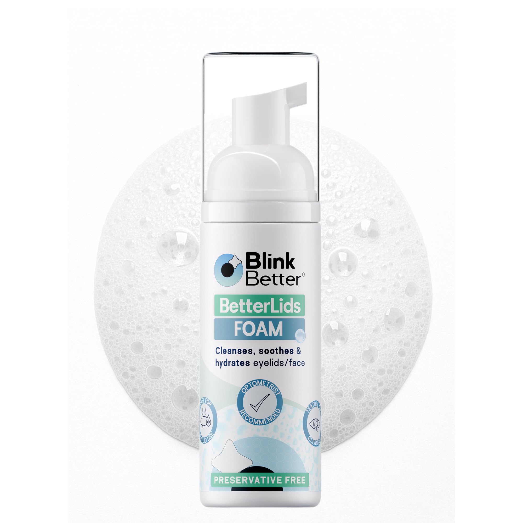 BlinkBetter BetterLids bottle with foaming cleanser for daily eyelid hygiene.