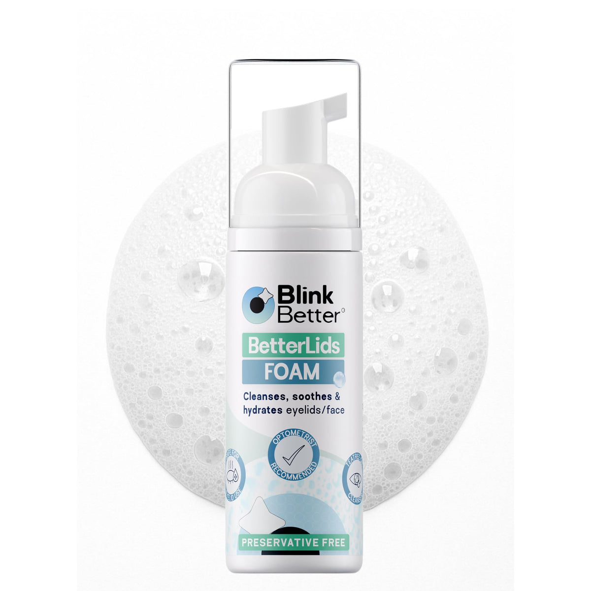 BlinkBetter BetterLids bottle with foaming cleanser for daily eyelid hygiene.