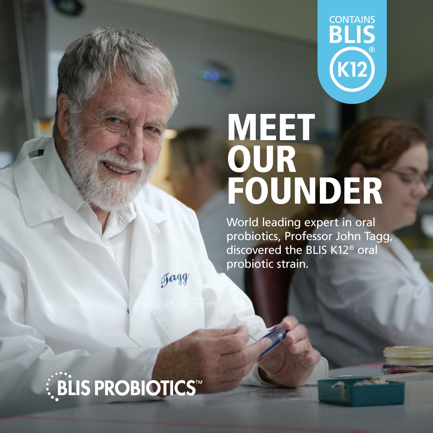 BLIS ThroatHealth label close-up highlighting 2.5B CFU K12