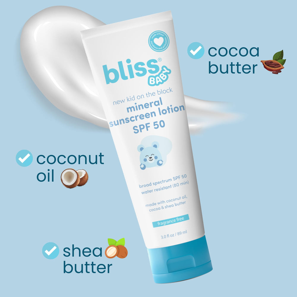 Compact travel size Bliss sunscreen in a diaper bag for on-the-go days.