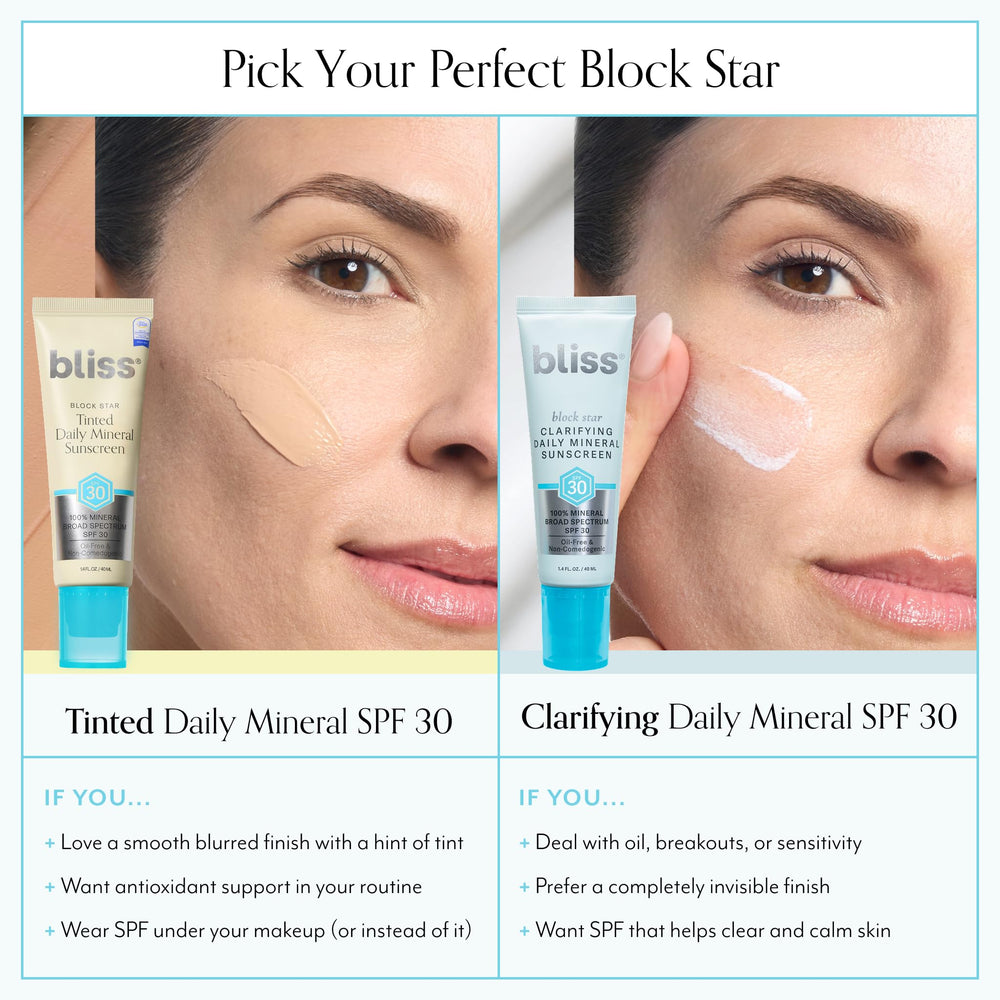 Bliss Block Star SPF 30 supports daily routine with lightweight formula.