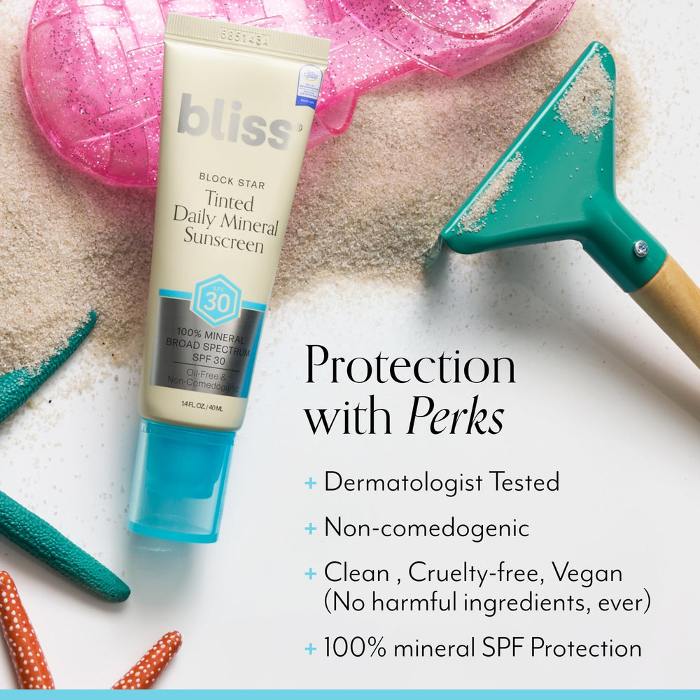 Bliss Block Star SPF 30 natural finish on diverse complexions.