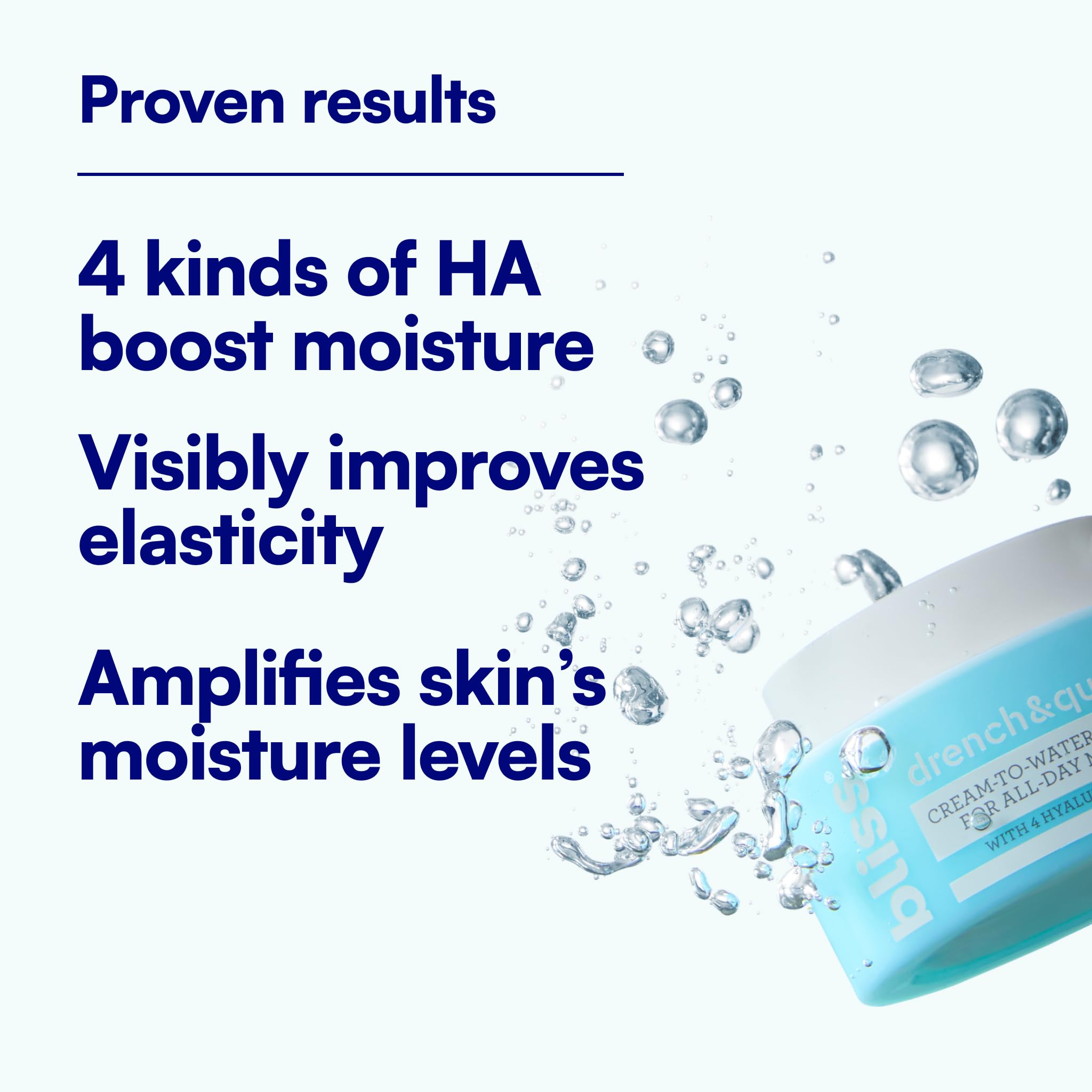Bliss Drench & Quench cream-to-water transition demonstrates lightweight absorption.