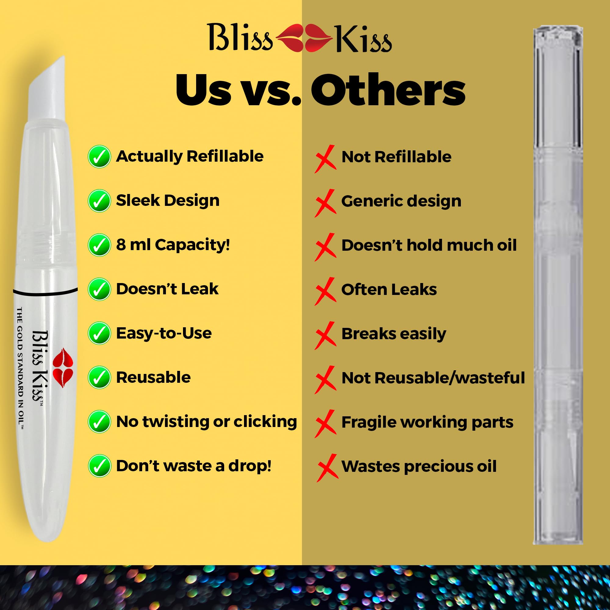 Bliss Kiss empty nail oil pen ready to fill with your oil.