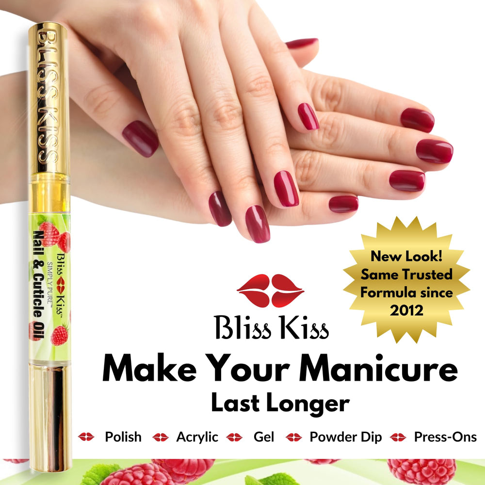 Bliss Kiss fast-absorbing nail oil portrait shows quick non-greasy hydration.