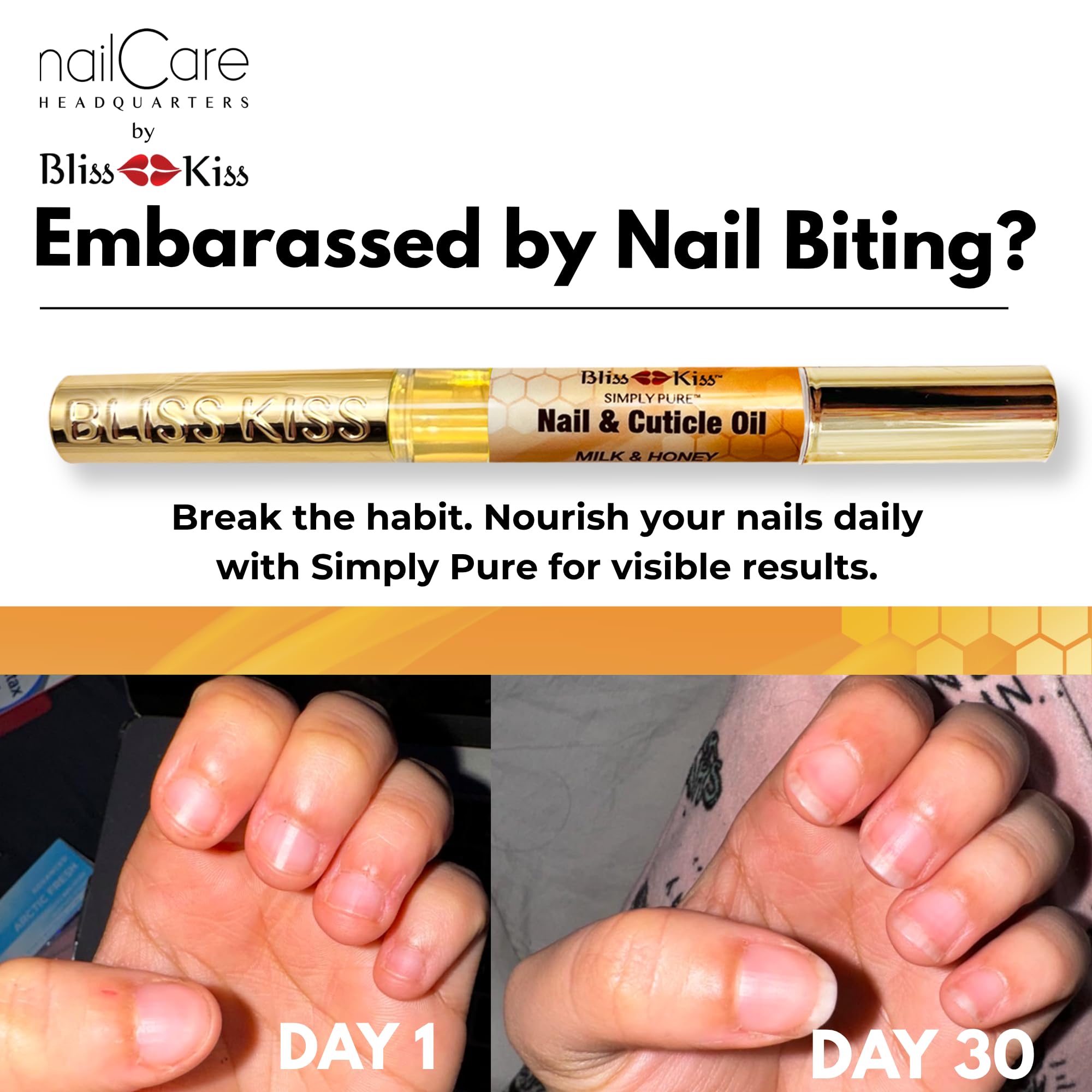 Nails after enhancements with Bliss Kiss oil for flexible, conditioned cuticles