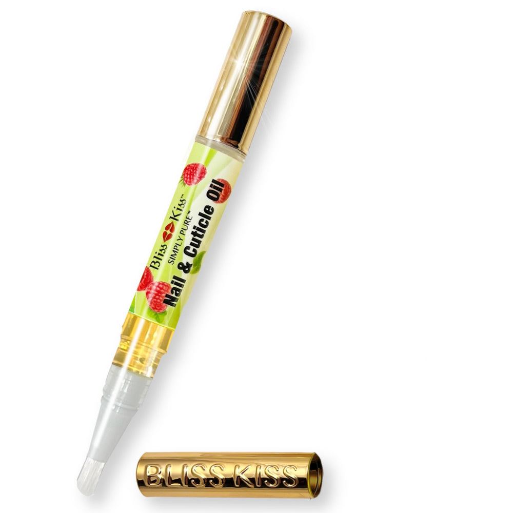 Bliss Kiss nail oil pen with raspberry fragrance for quick cuticle care.
