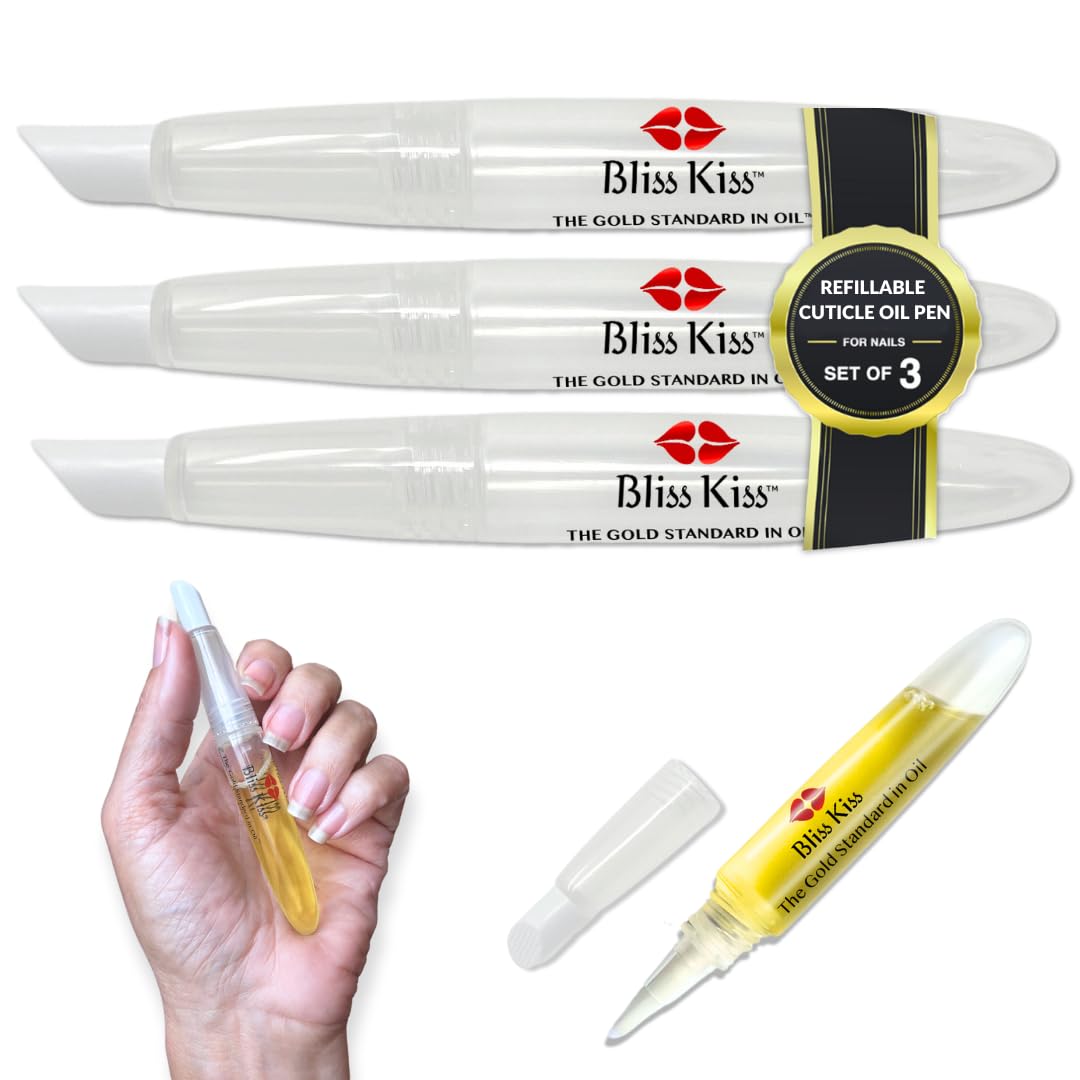 Bliss Kiss refillable squeeze-cuticle-oil-pen empty 3-pack for refills