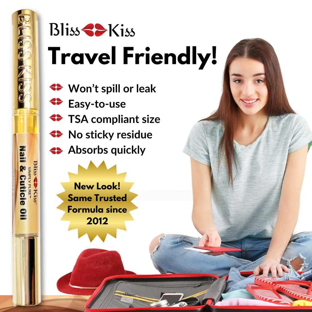 Bliss Kiss travel-size nail care pen for quick touch-ups.