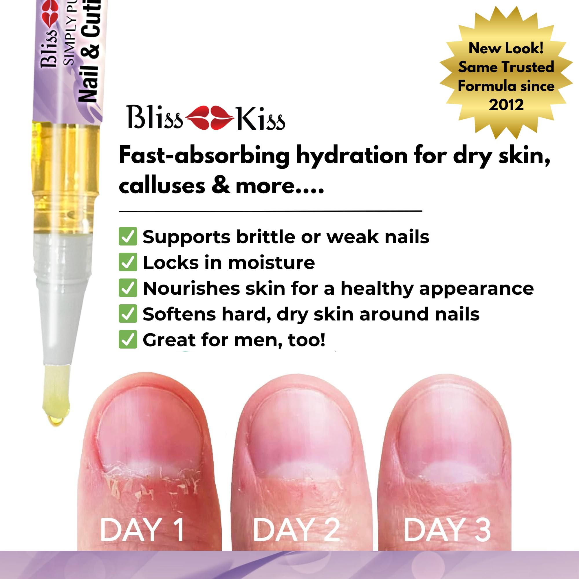 Bliss Kiss vitamin E and jojoba formula nourishes nails.