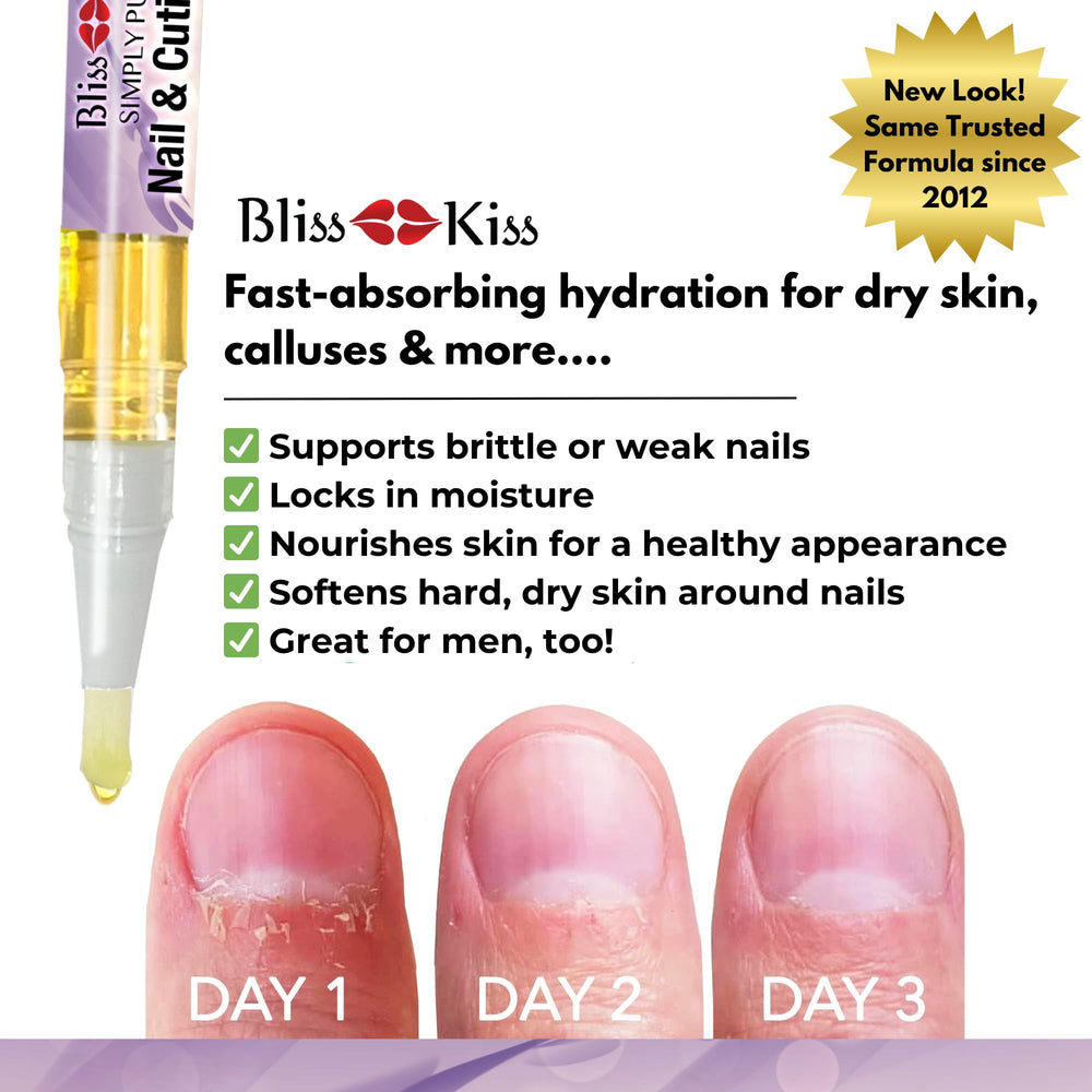 Bliss Kiss vitamin E and jojoba formula nourishes nails.