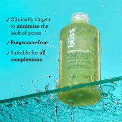Bliss Disappearing Act Niacinamide Toner pore-minimization application highlights smoother skin