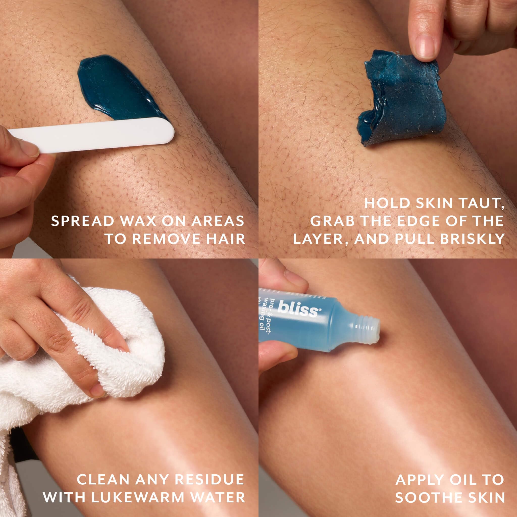Bliss Poetic Waxing Kit body-application suitable for arms and legs.