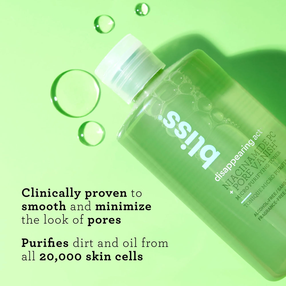 Bliss Pore Vanish Complex toner ingredients for purified skin