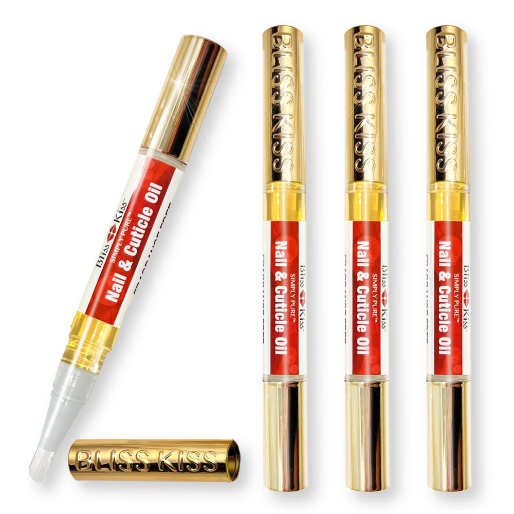 Bliss Kiss Simply Pure Nail Oil Pens 4-pack for quick cuticle hydration.