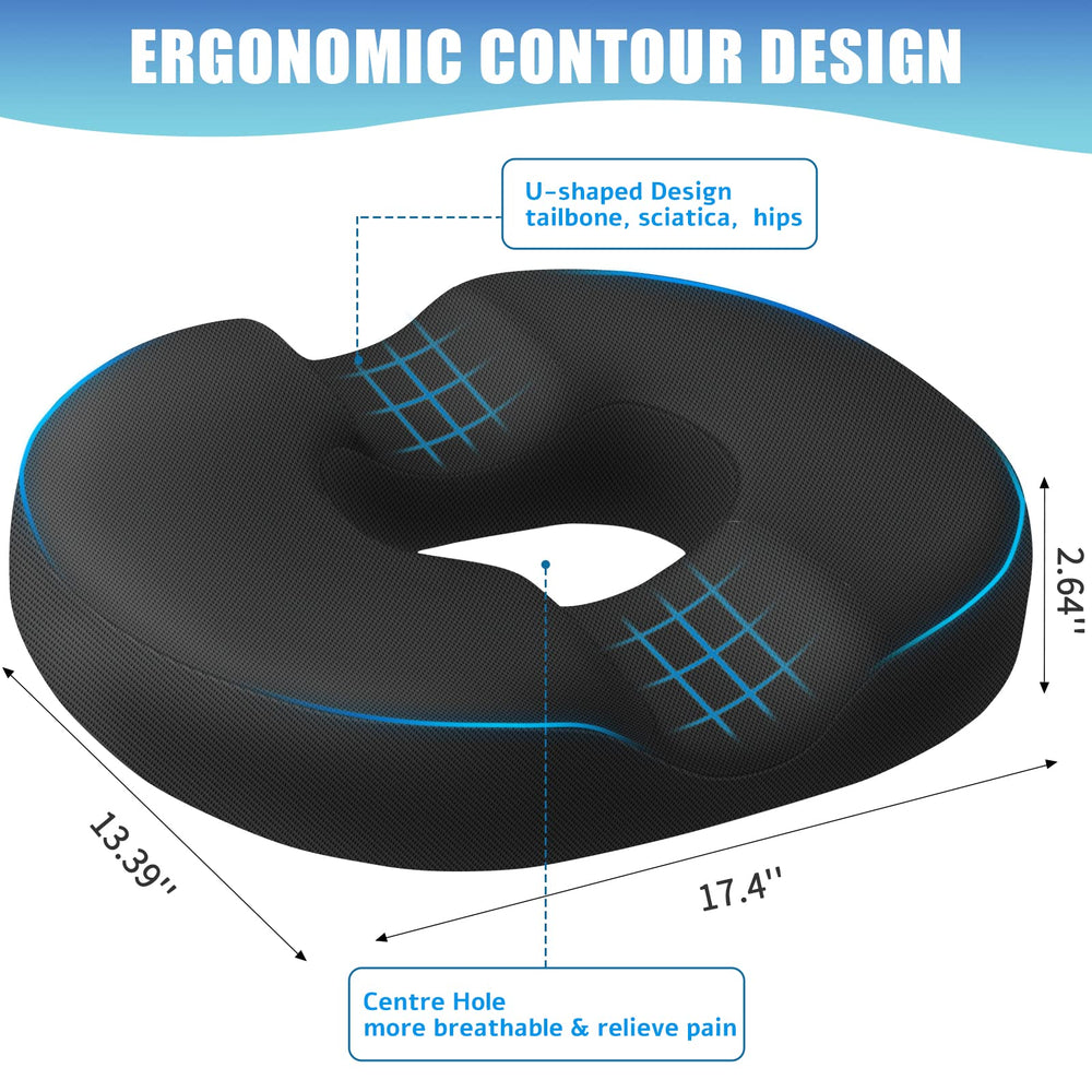BlissTrends donut pillow front view shows ergonomic design reducing hip pressure.
