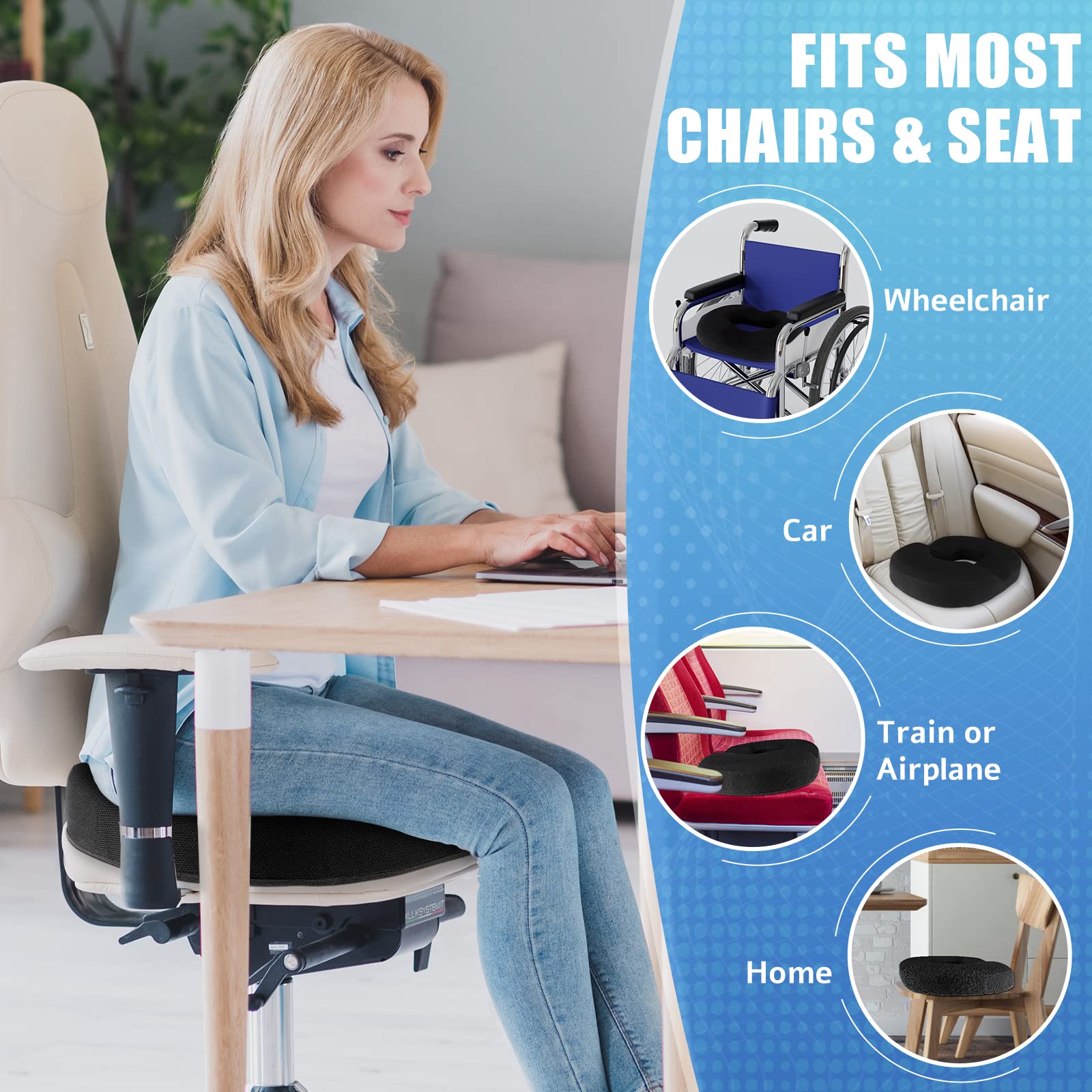 BlissTrends donut pillow portable-use demonstrates travel-friendly cushion.