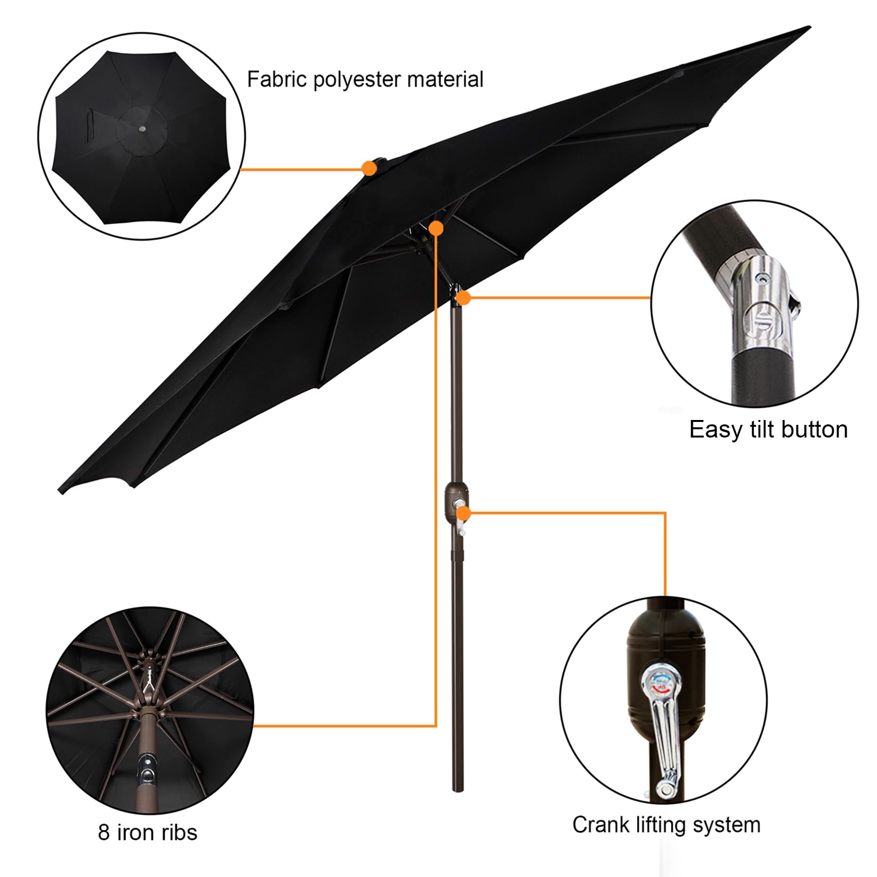 Blissun 8-ribs market umbrella provides sturdy support for outdoor spaces.
