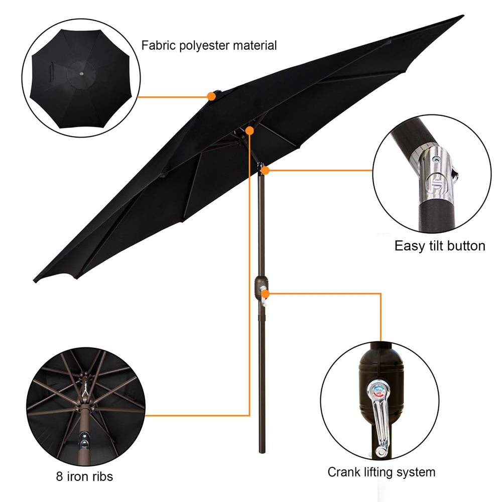 Blissun 8-ribs market umbrella provides sturdy support for outdoor spaces.
