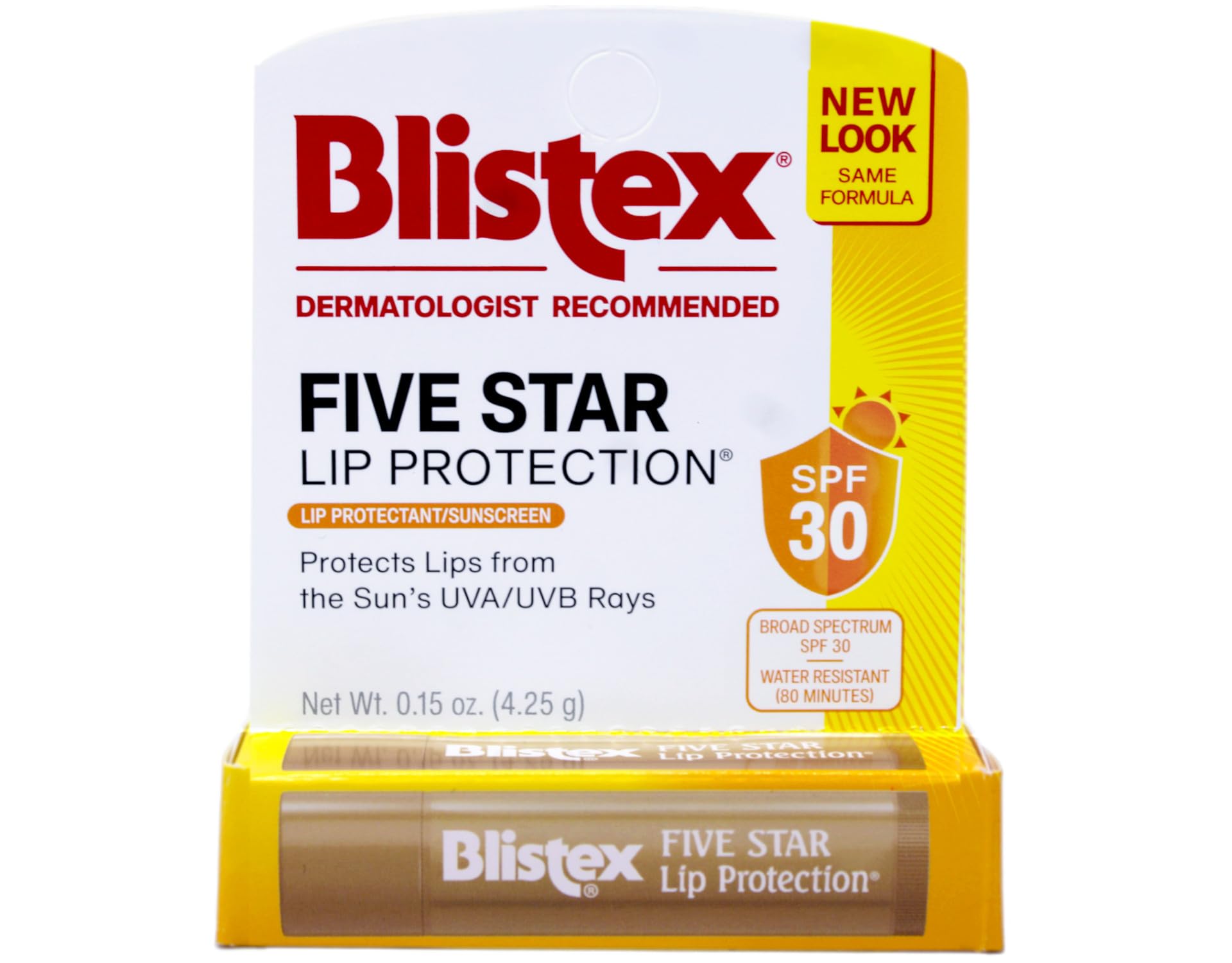 Blistex Five Star Lip Protection SPF30 tube highlighting UV protection