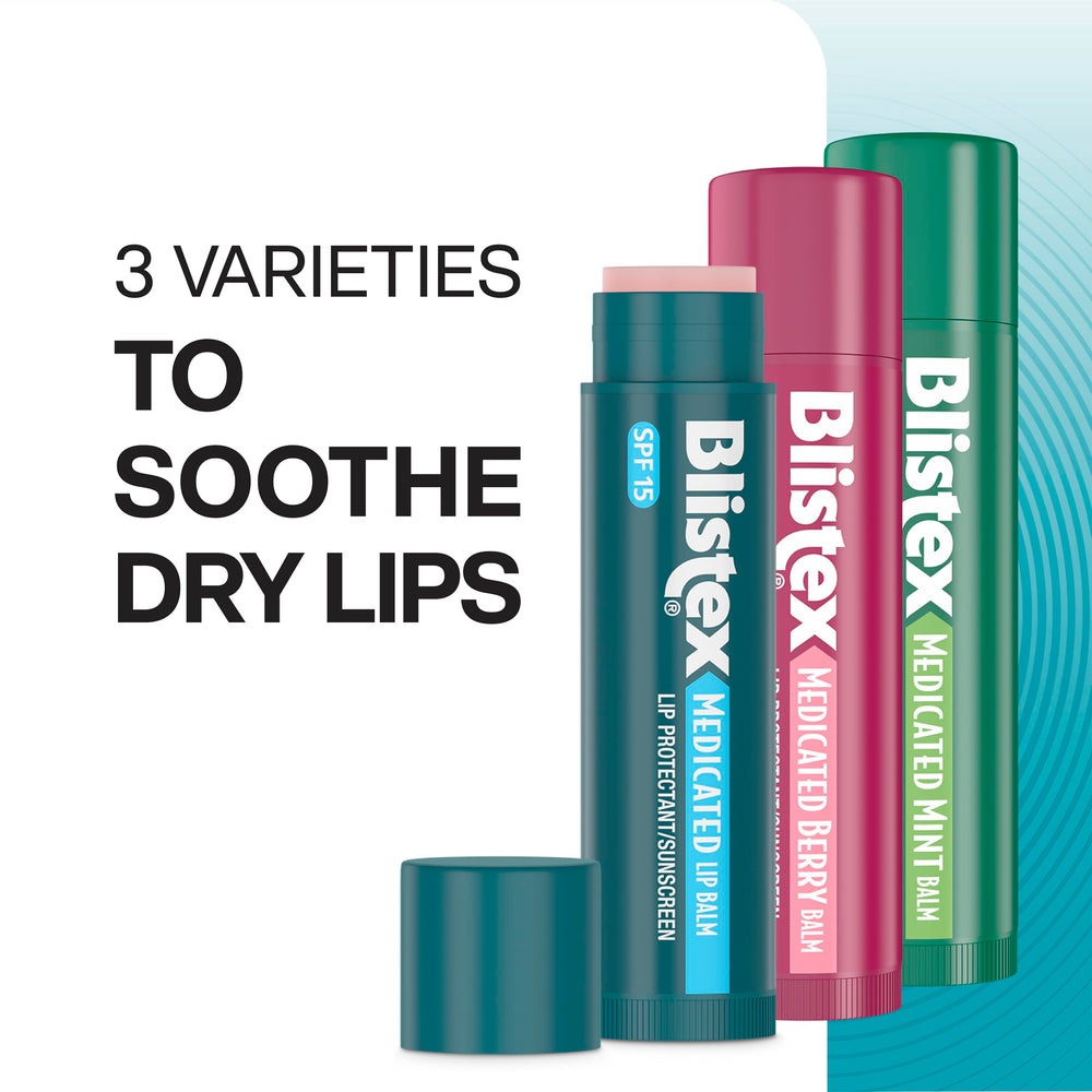 Blistex Medicated Lip Balm application close-up shows smooth glide on lips.