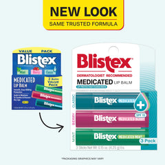 Blistex Medicated Lip Balm Mint packaging highlights refreshing flavor and lip protection.