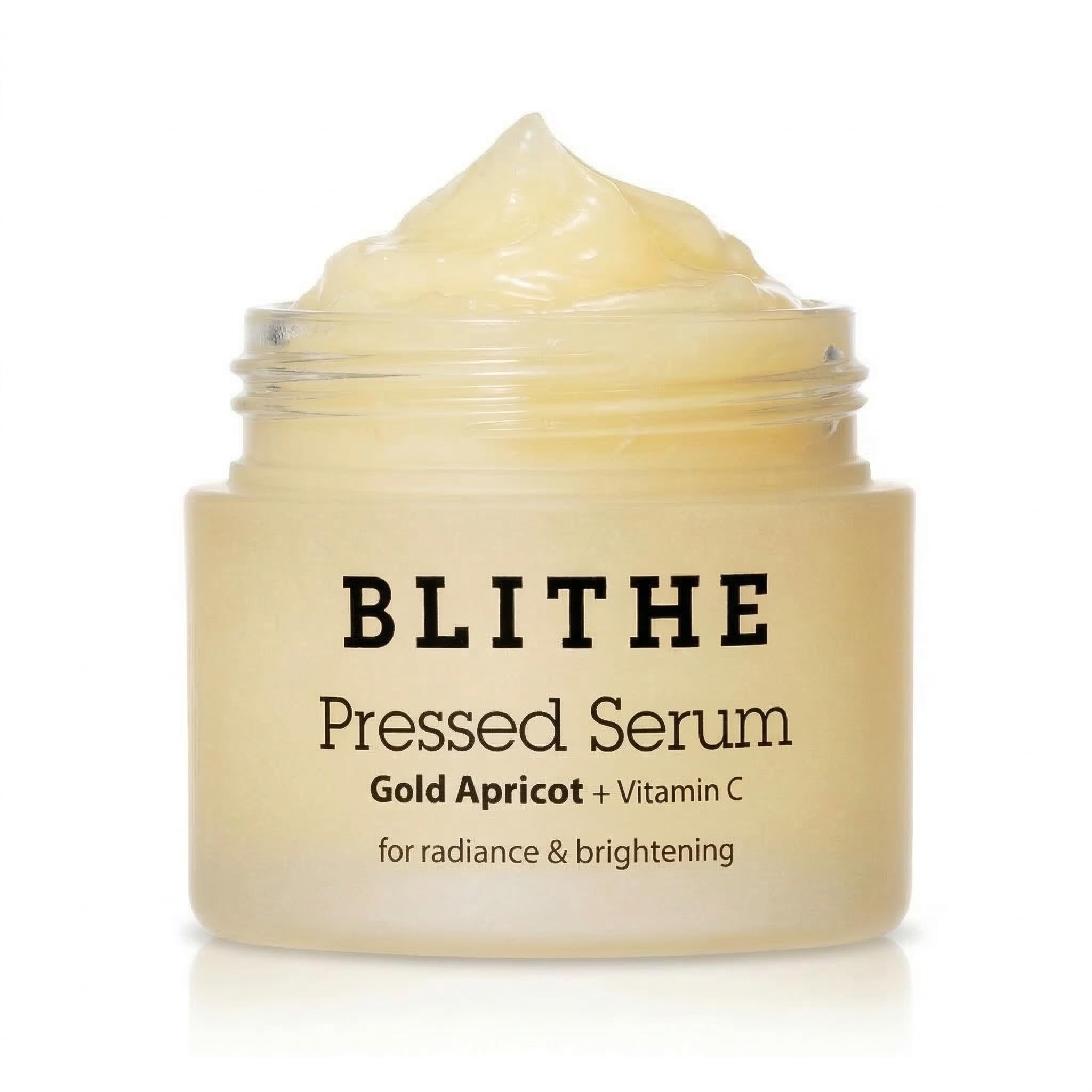 BLITHE pressed serum gold apricot bottle shows radiant hydration for dry skin