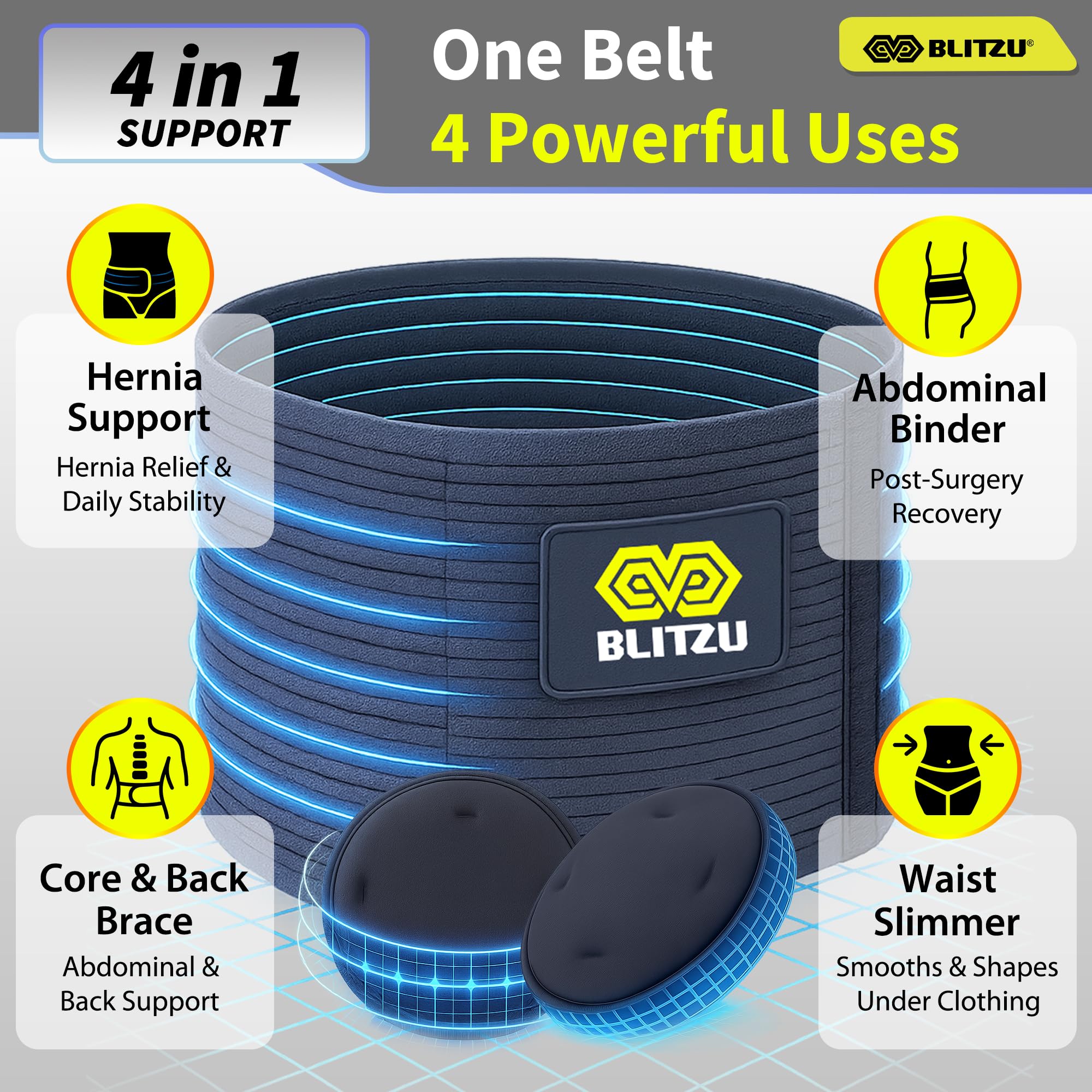 BLITZU Umbilical Hernia Belt side view highlighting the slim profile under clothing