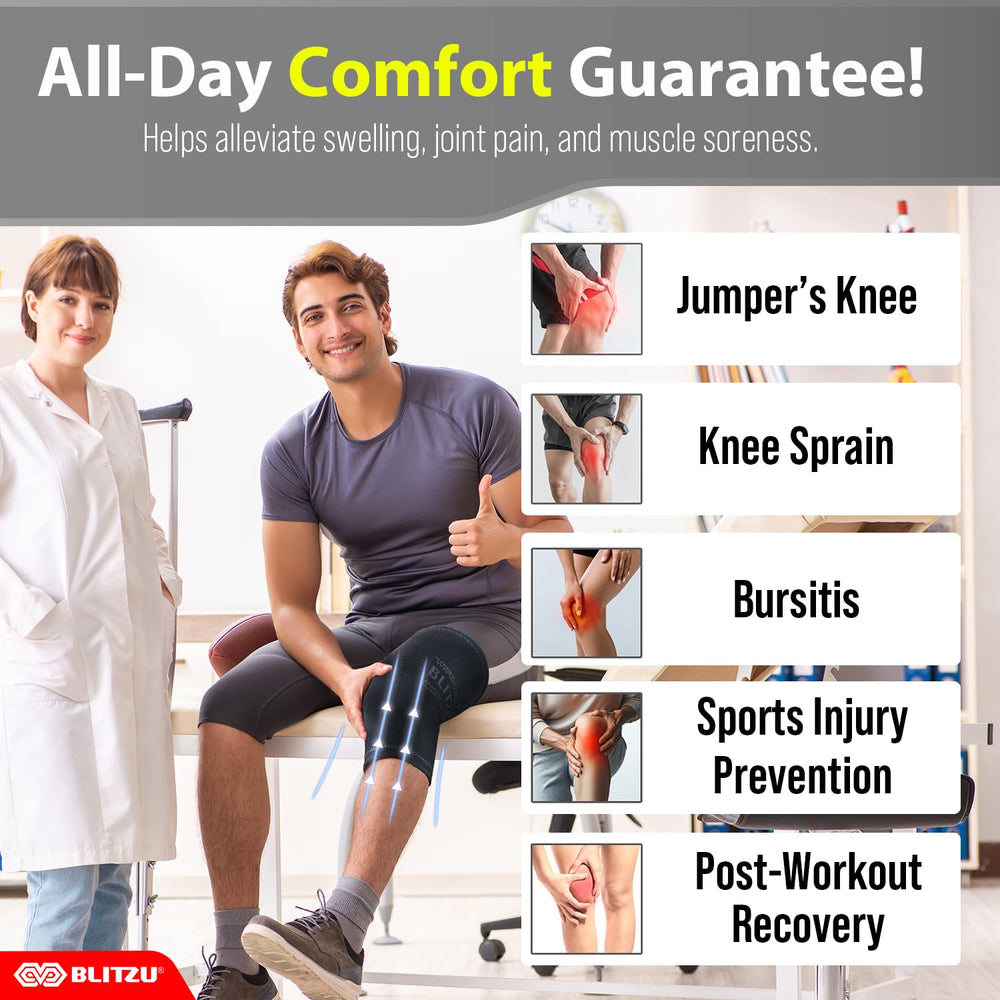 BLITZU knee brace black color option reveals sleek, low-profile design.