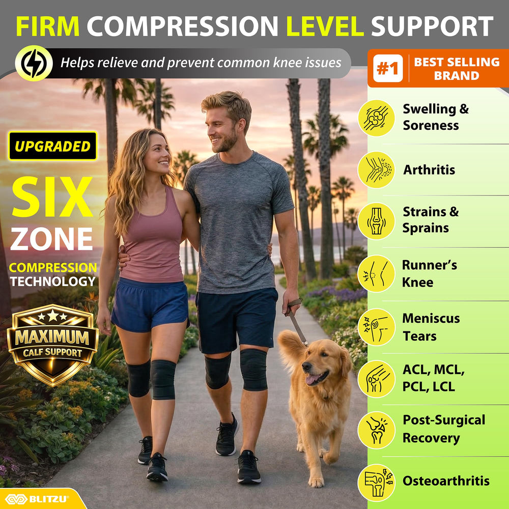 BLITZU knee brace material closeup highlights breathable, moisture-wicking fabric for comfort.
