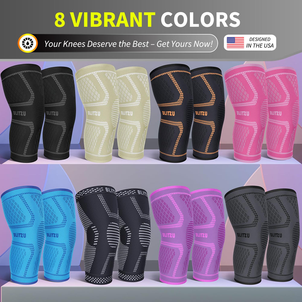 BLITZU knee brace packaging view emphasizes two-pack convenience.