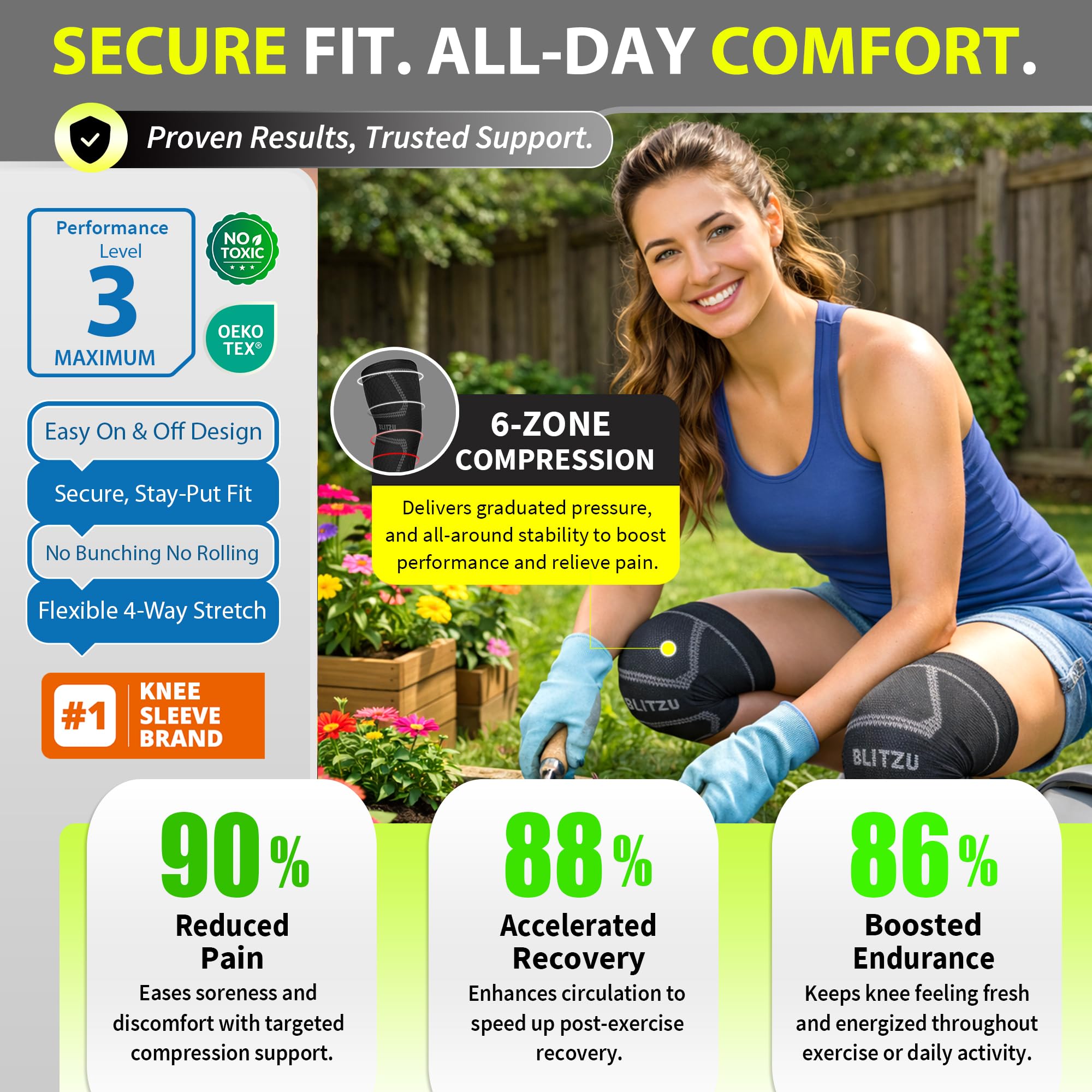 BLITZU knee brace running action captures support during running.